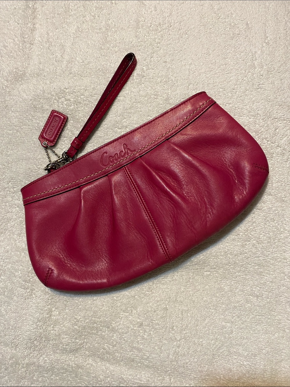 Coach Fuchsia Leather Wristlet Clutch with Strap